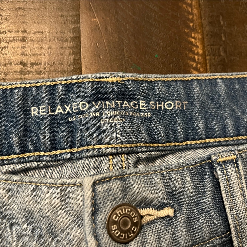 Chico's Light Blue Distressed Denim Bermuda Length Shorts - Picture 5 of 9